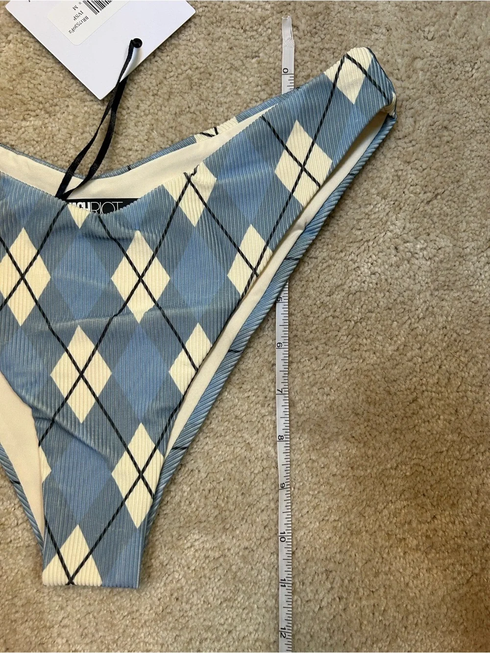 Beach Riot Vanessa Bikini Bottoms Blue Argyle NWT Cheeky High-Cut Swim Sz M